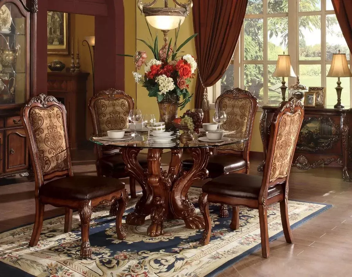 Dresden - Dining Table - Clear Glass Top & Cherry Oak