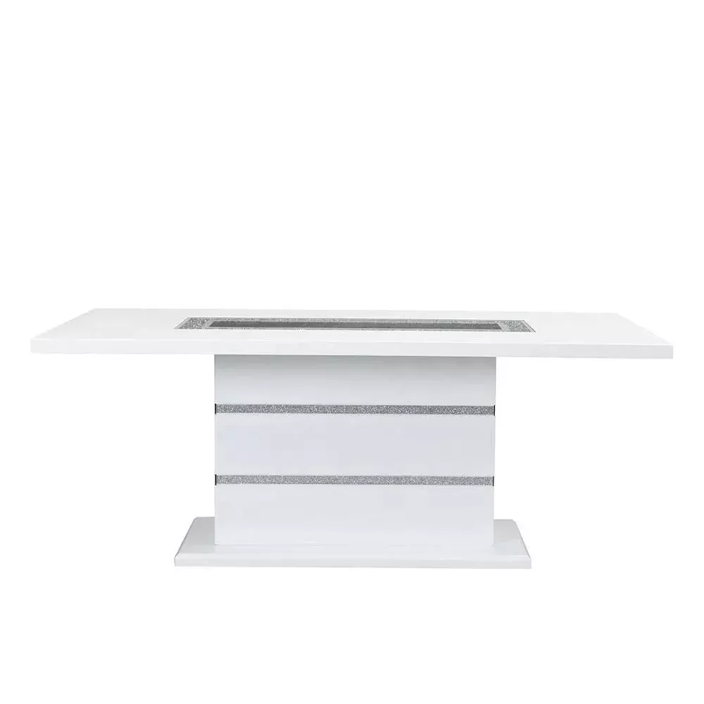 Elizaveta - Dining Table With Pedestal Base - Faux Crystal Diamonds & White High Gloss