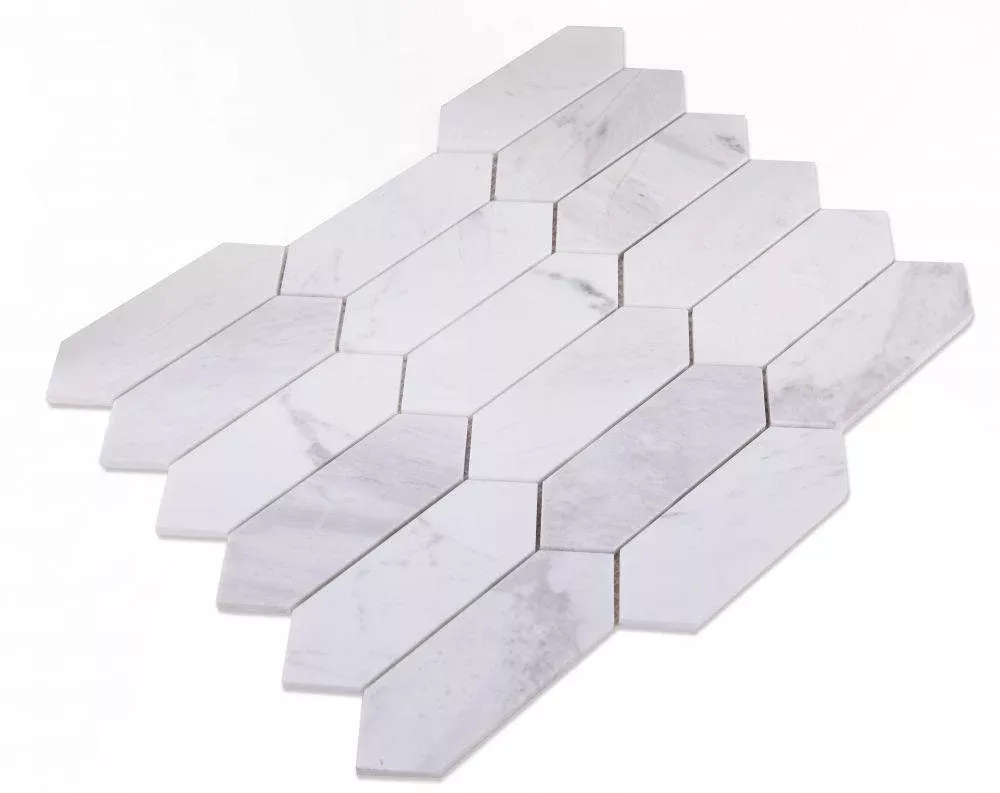 Elongated Hex White Elongated Hexagon Polished MarbleMosaic