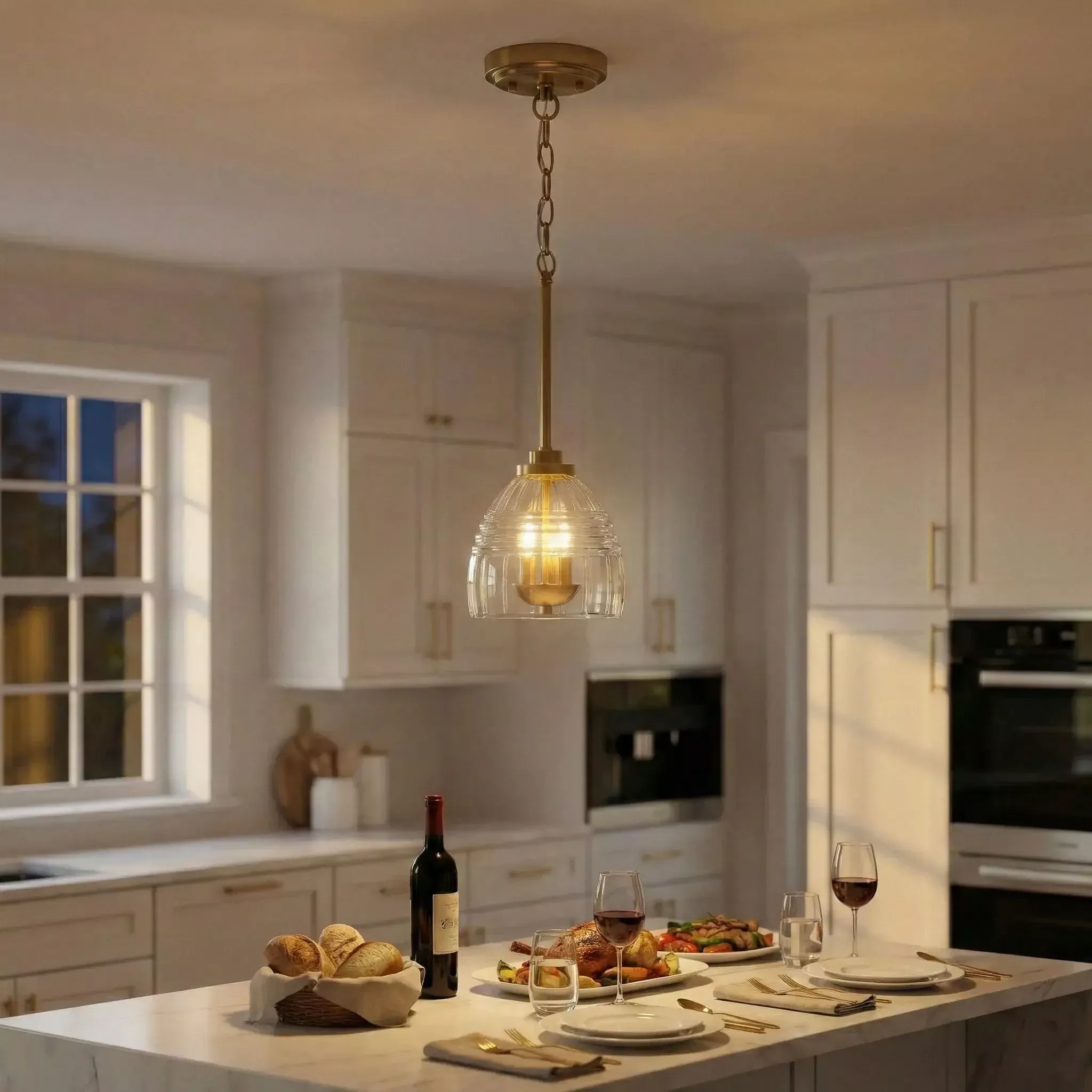 Ember - 3 Candle Lights Chain Pendant - Clear / Gold