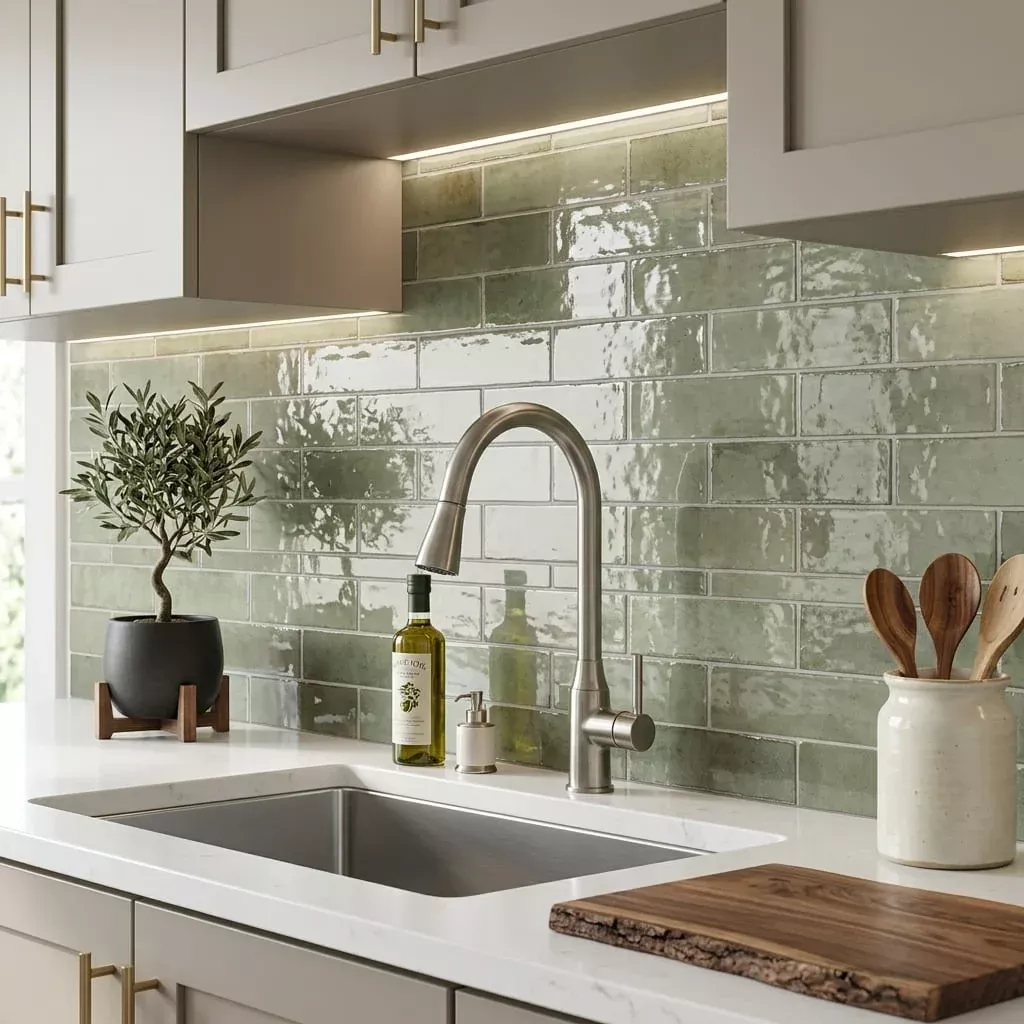 Equipe Tribeca Sage Green High Gloss 2.4x9.84 PorcelainTile