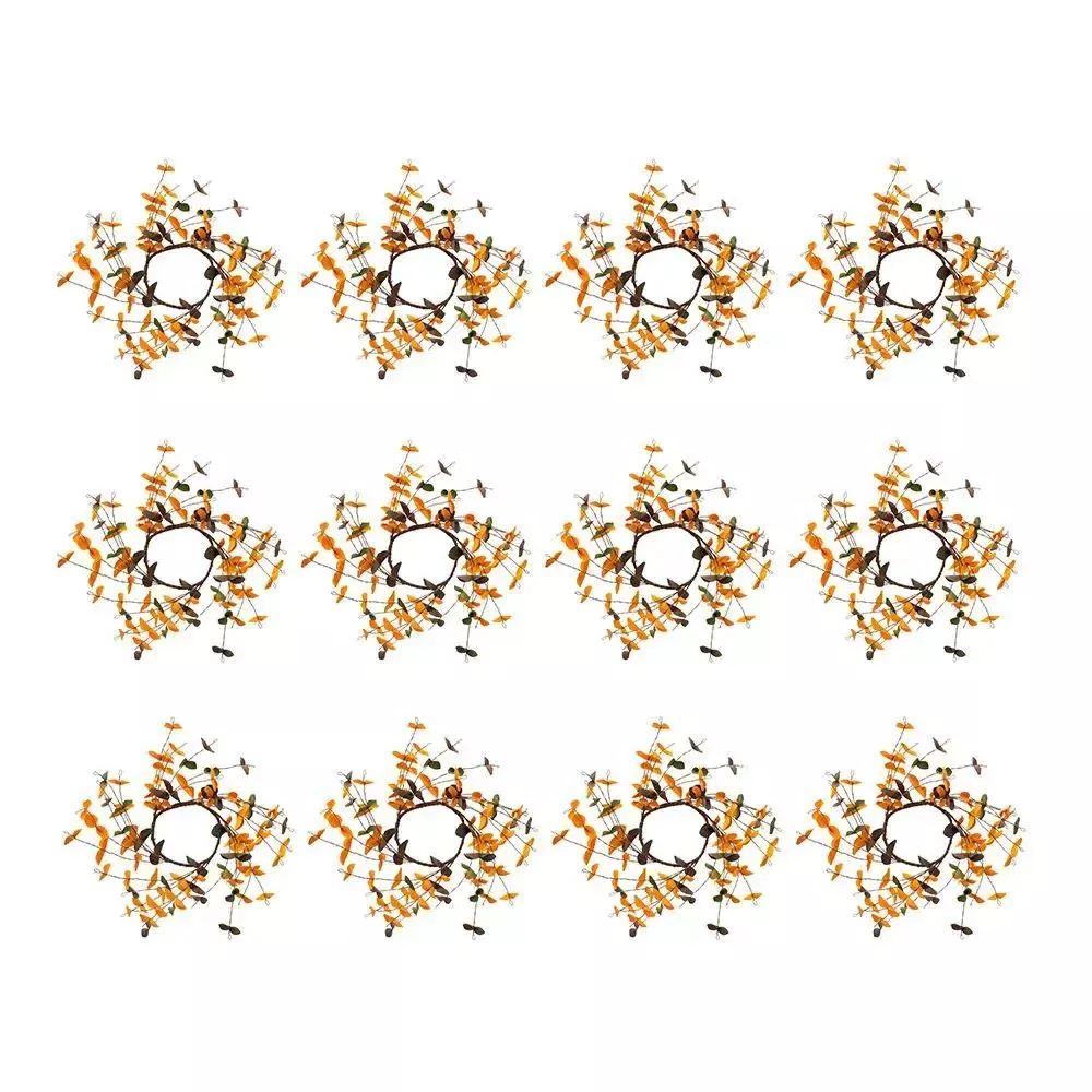 Fall Leaves Wreath, Botanicals Decor For Harvest Festival Fall Festival & Thanksgiving Table Decorations (Set of 12) - Orange Multi