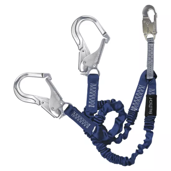 FallTech 6' Shock Absorbing Lanyard Y-Legs; Elastech with Alum Rebar Hooks