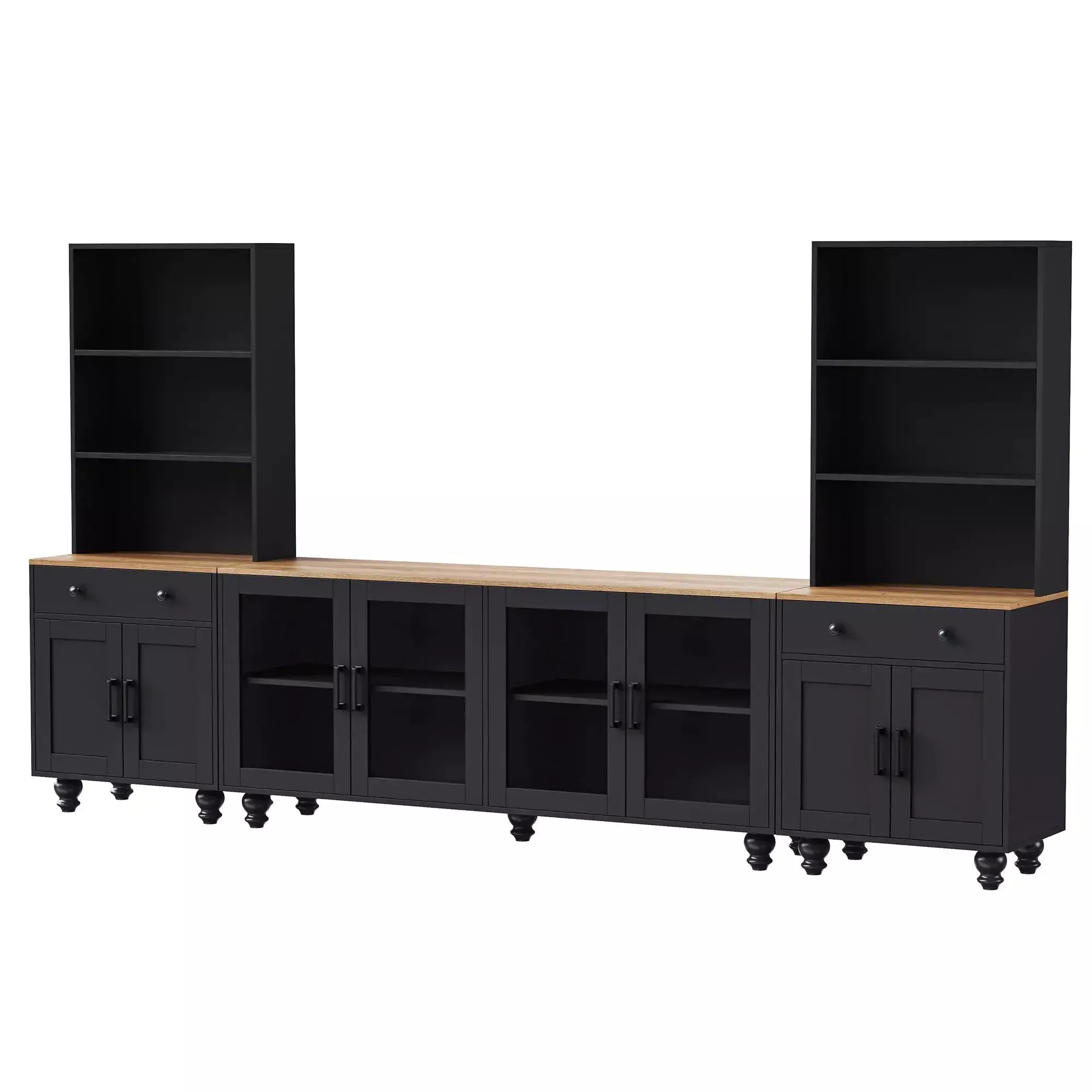 Farmhouse TV Stand With Solid Wood Gourd Shaped Legs For TVs Up To 70"