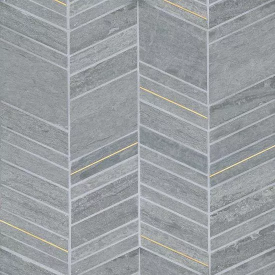 Ferrara Argento With Brass Chevron Honed Mix, MixedMosaic