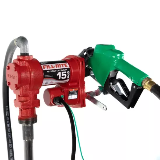 Fill-Rite 12V DC Fuel Transfer Pump Kit with Hose & Nozzle - 15 GPM