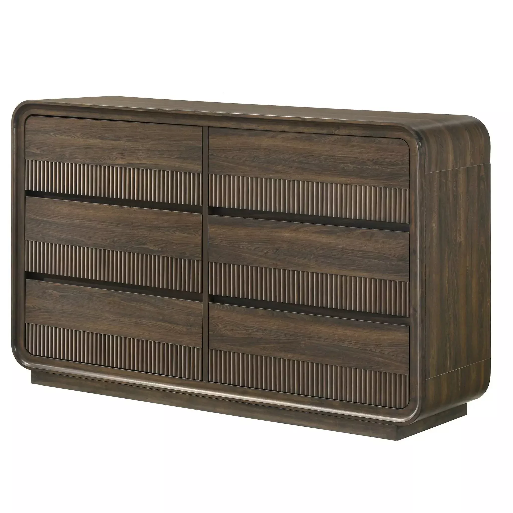 Flair Rounded Edges 1 Piece Dresser, 6 Drawer Storage Bedroom Furniture - Brown