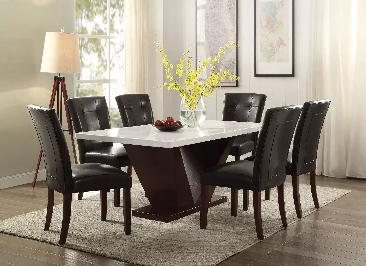 Forbes - Dining Table With Marble Top - White Marble Top & Walnut