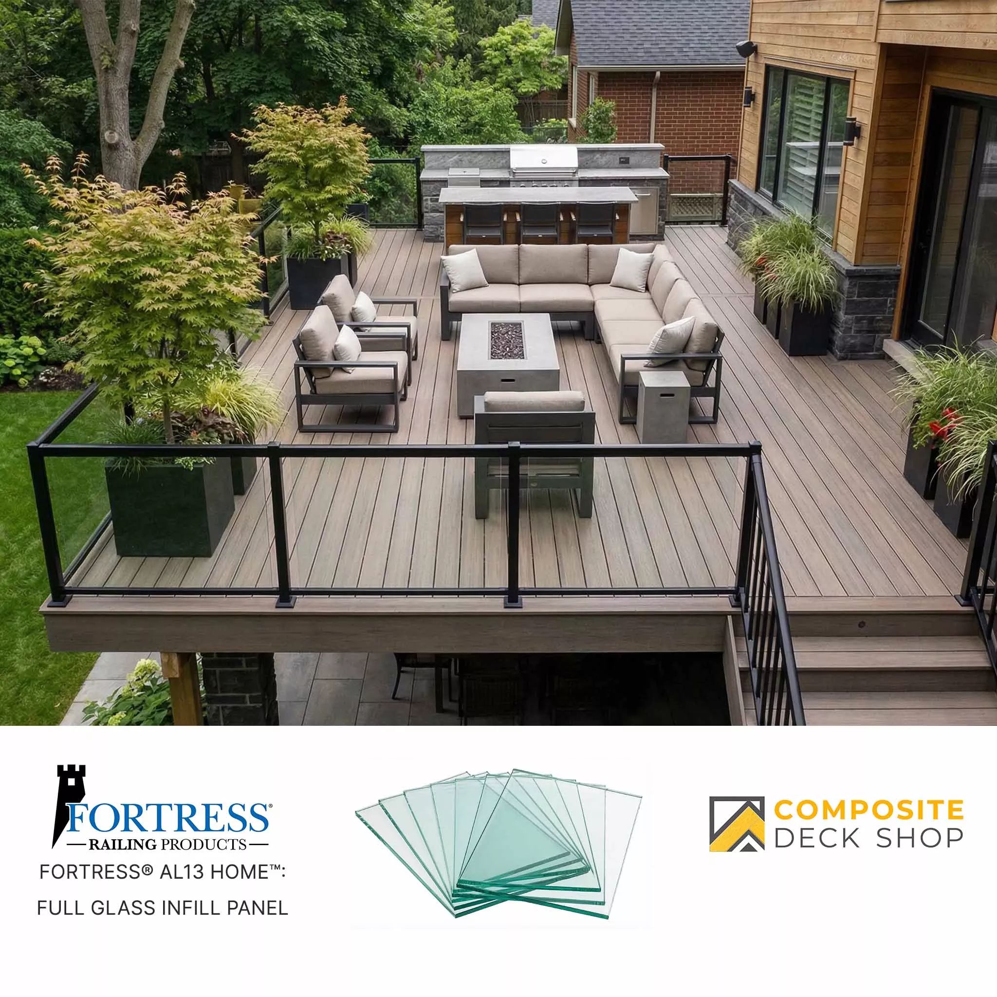 Fortress Al13 HOME™ Pure View Full Glass Aluminum Railing – Infill Panel
