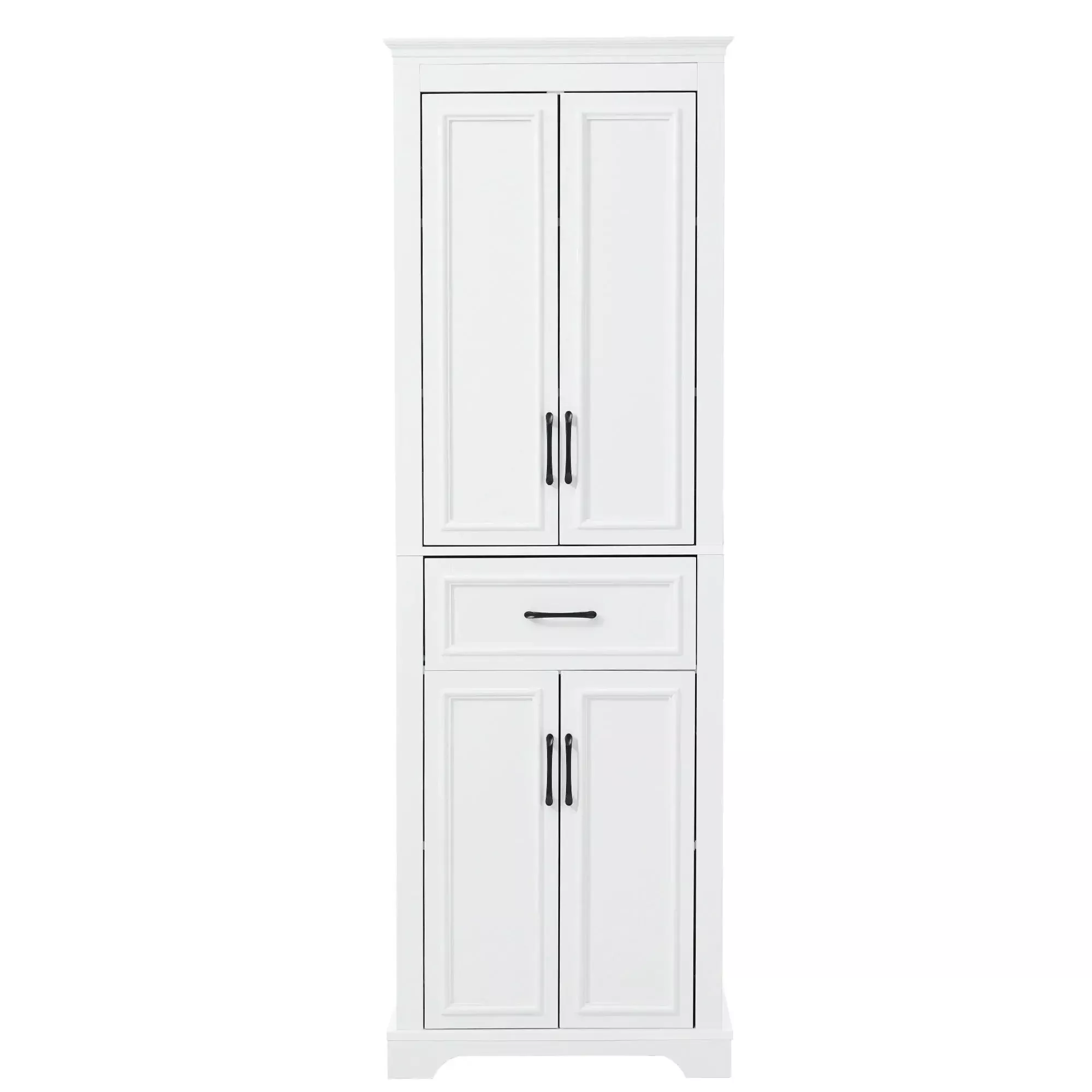 Freestanding Bathroom Vanity, Elegant Design With 4 Doors & 1 Drawer, Adjustable Shelves, Damping Hinges - White