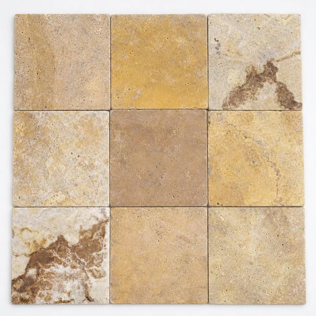 Gold Travertine Paver 12x12 Unfilled Brushed Chiseled 1.25 inch