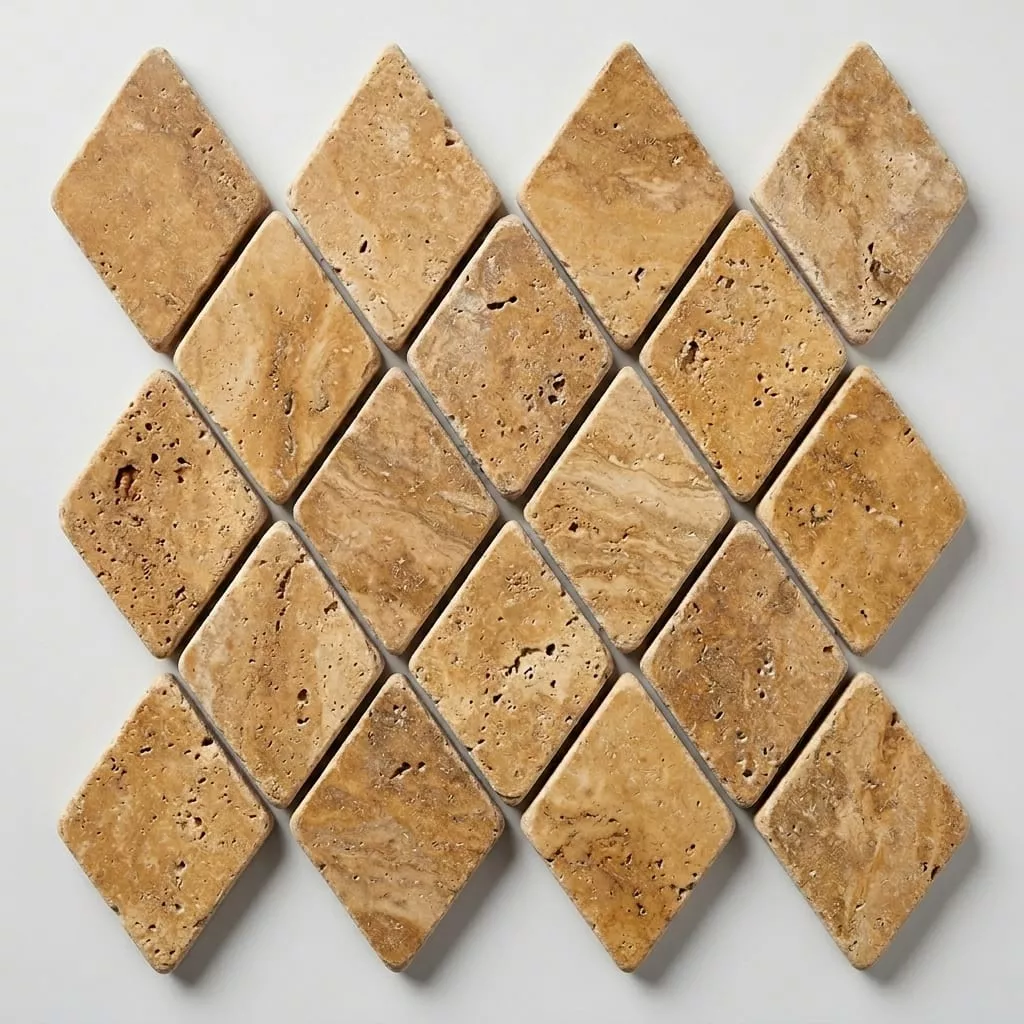 Golden Sienna 1x2 Diamond Tumbled TravertineMosaic