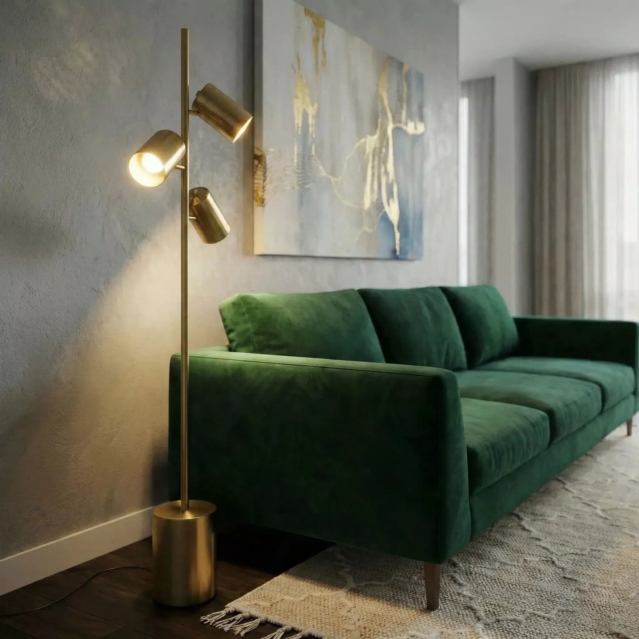 Harmony - Floor Lamp With Rotary Switch Triple Spots Block Base - Gold