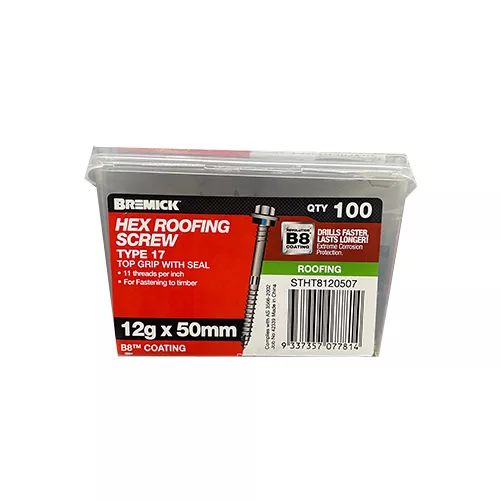 Hex Head Roofing Screw 12 x 50mm with Seal B8 Coating Timber Screws Box of 100