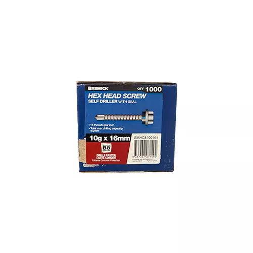 Hex Head Screw 10g x 16mm With Seal B8 Coating Metal Screws Box of 1000