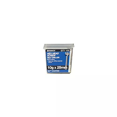 Hex Head Screw 10g x 25mm With Seal B8 Coating Metal Screws Box of 100