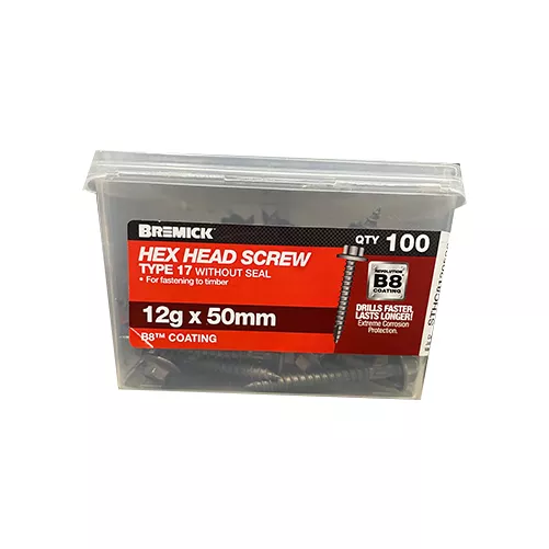 Hex Head Screw 12 x 50mm B8 Coating Timber Screws Box of 100