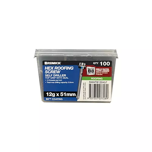 Hex Head Screw 12g x 51mm Top Grip with Seal B8 Metal Screws Box of 100
