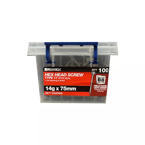 Hex Head Screw 14 x 75mm with Seal B8 Coating Timber Screws Box of 100