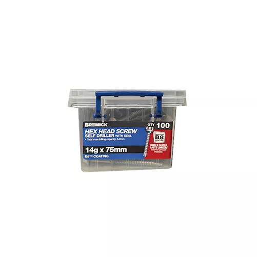 Hex Head Screw 14g x 75mm with Seal B8 Metal Screws Box of 100