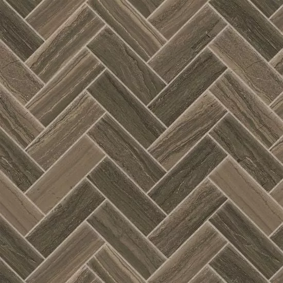 Highland Cocoa Porcelain Mosaic - 1" x 4" Herringbone