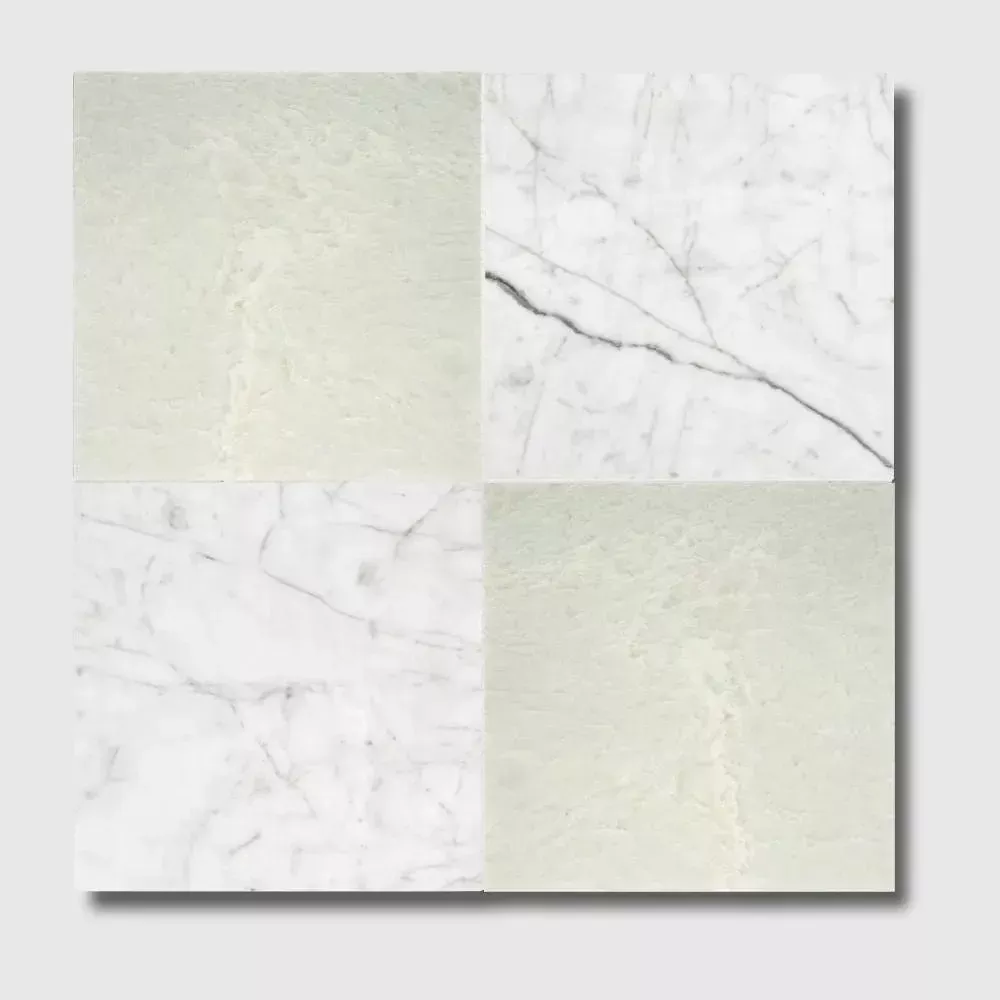 Italian Carrara, Ming Green Polished Checkerboard Pattern Marble Tiles 12x12