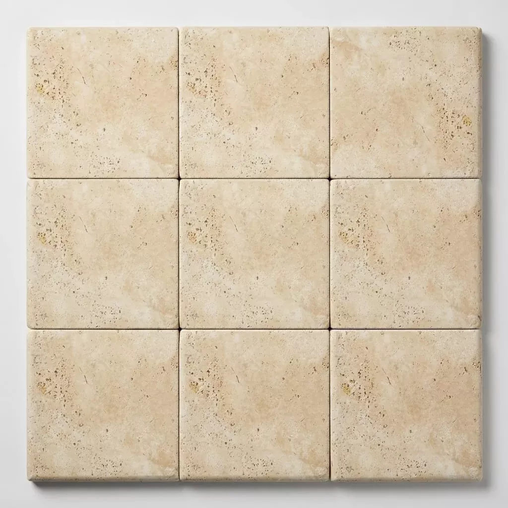 Ivory Beige Travertine Coping 12x12 Tumbled Bullnose1.25 inch