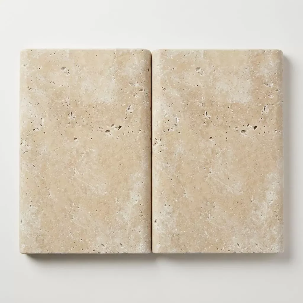 Ivory Beige Travertine Coping 12x18 Tumbled Double Bullnose1.25 inch