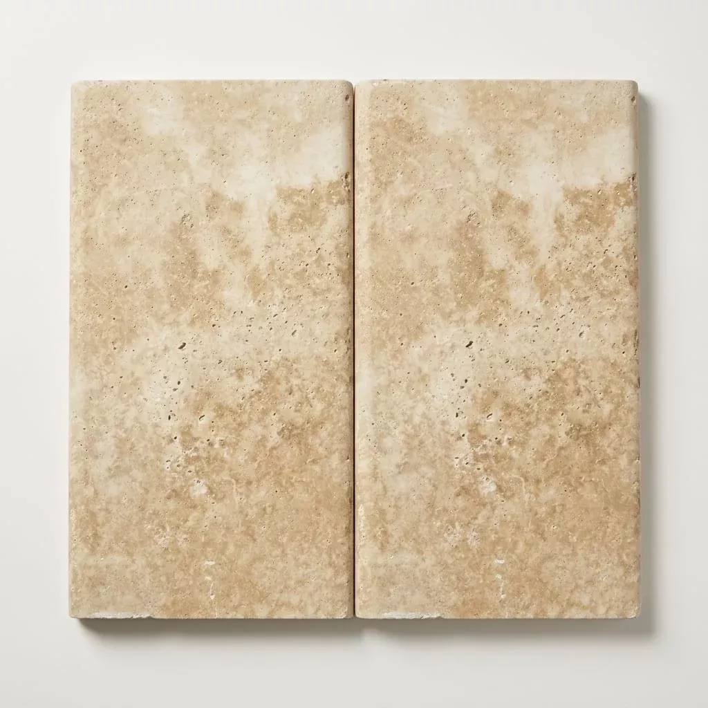 Ivory Beige Travertine Coping 12x24 Tumbled Bullnose1.25 inch