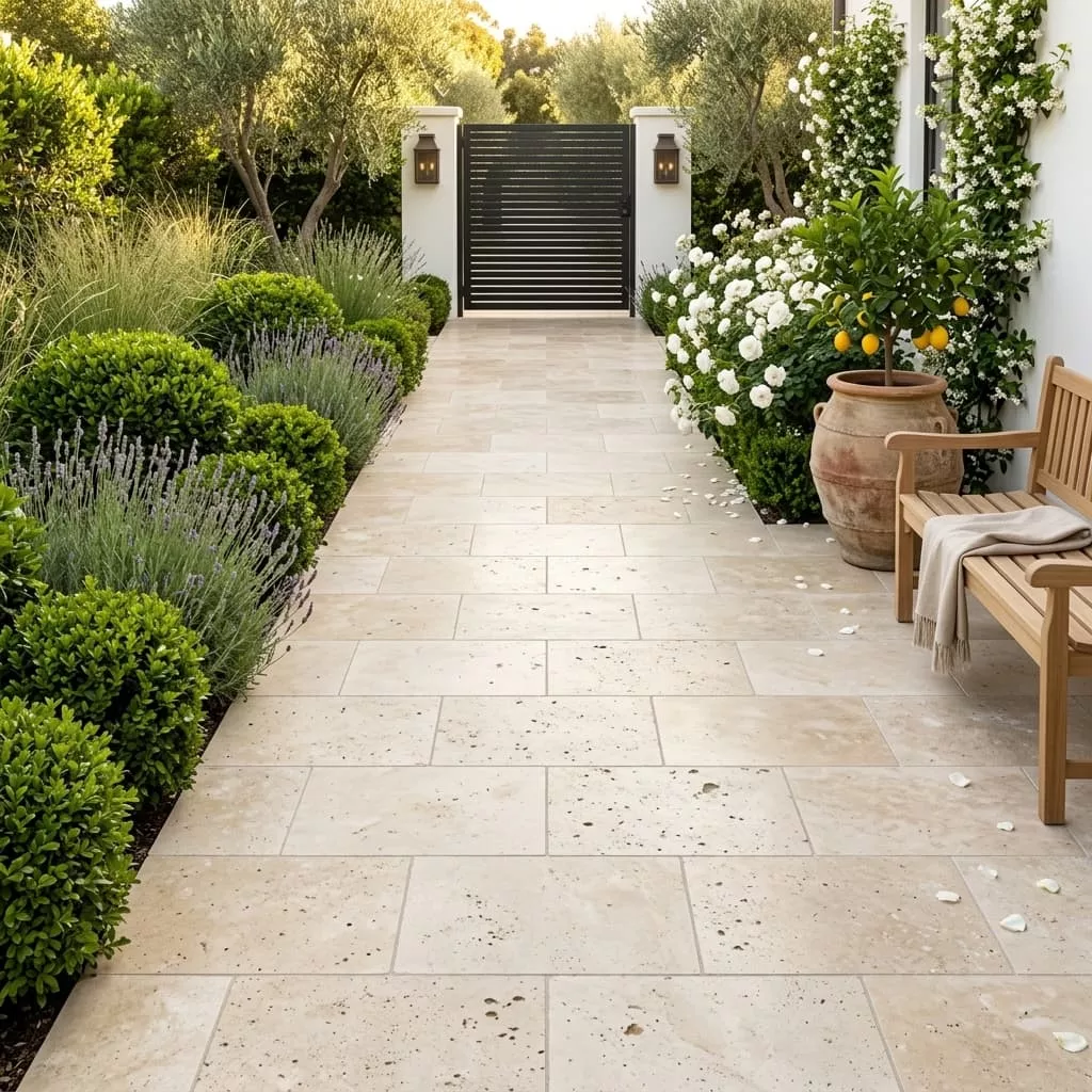 Ivory Beige Travertine Paver 16x24 Unfilled, Brushed 2 inch