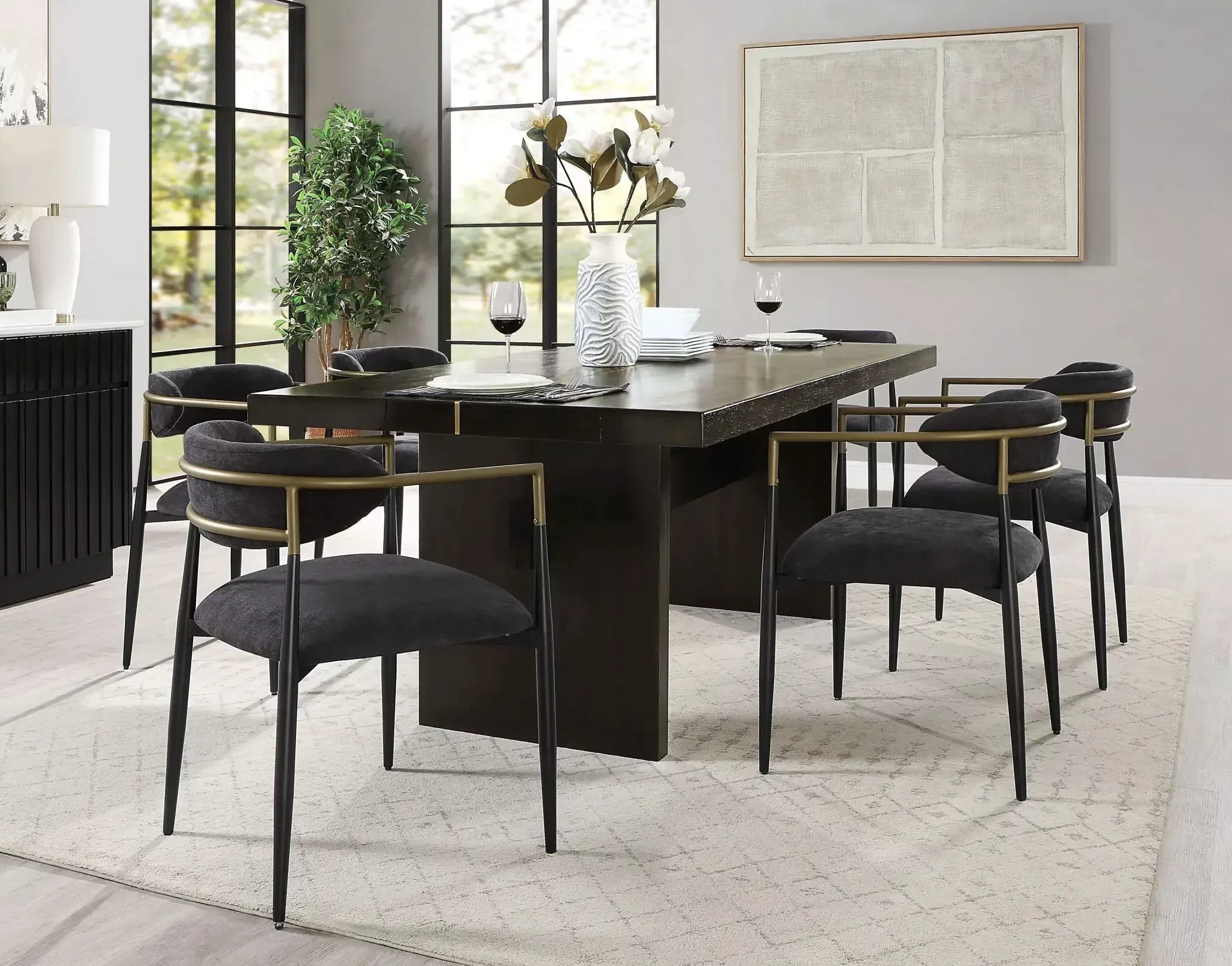 Jaramillo - 7 Pieces Dining Room Set - Gold / Rustic Espresso