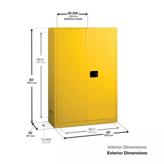 Justrite 45 Gallon 2 Shelf Flammable Storage Cabinet with 2 Self Closing Doors