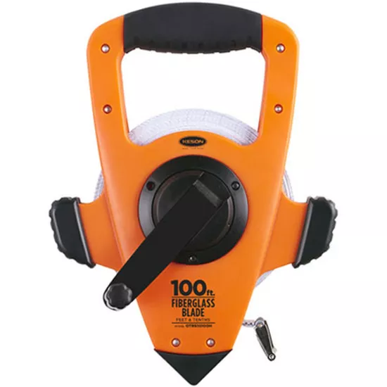 Keson Open Reel Fiberglass Tape Measure with Double Hook 100'