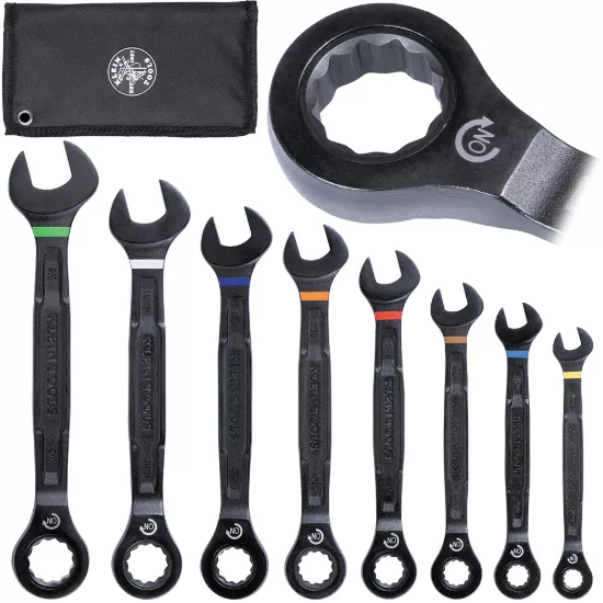 Klein Tools 90-Tooth Ratcheting Combo Wrench Set - SAE - 8 Piece
