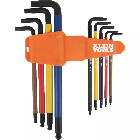 Klein Tools Color-Coded Extra-Long L Style Hex Key Caddy Set - SAE - 9 Piece