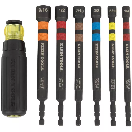 Klein Tools Hollow Magnetic Color-Coded Ratcheting Power Nut Drivers - 6 Piece