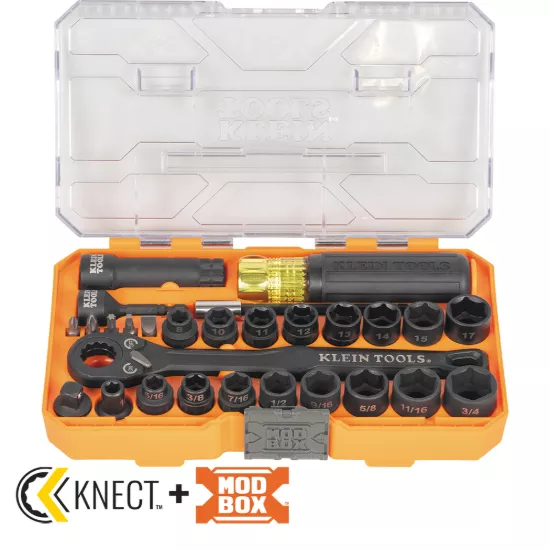 Klein Tools Knect Essential Pass Through Impact Socket Set - SAE - Metric - 28 Piece