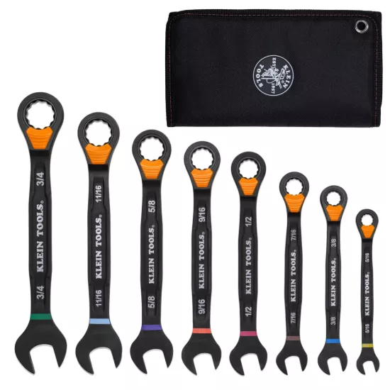 Klein Tools Ratcheting Combination Slide-Lock Wrench Set - SAE - 8 Piece