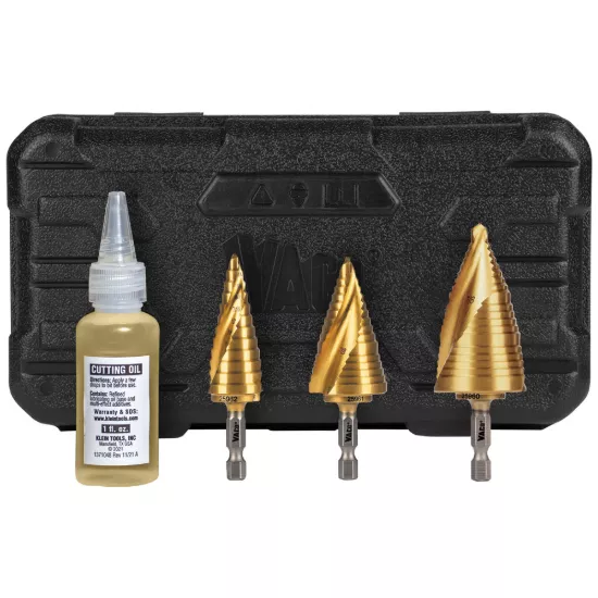 Klein Tools Step Bit Kit - Spiral Double-Fluted - Vaco - 3 Piece