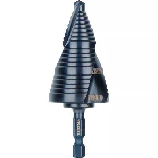 Klein Tools Step Drill Bit - Quick Release - Double Spiral Flute - 7/8 to 1-3/8"