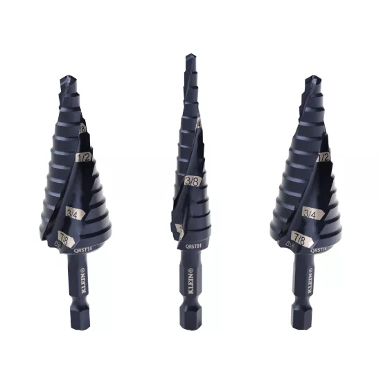 Klein Tools Step Drill Bit Set - Quick-Release - Double Fluted - 3 Piece