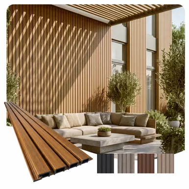 Linear WPC Exterior Wall Slat Siding and Cladding Panels 114 in x 8.62 in - Light Walnut - Pack