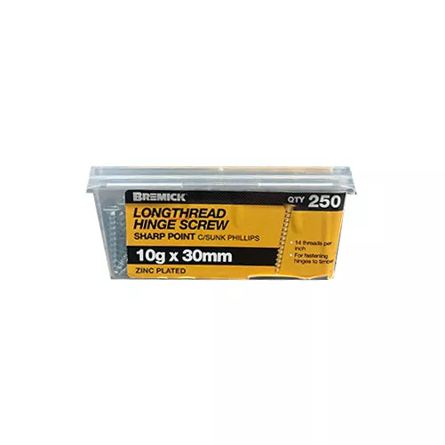 Long thread Screw 10g x 30mm Zinc Plated Timber Screws Box of 250