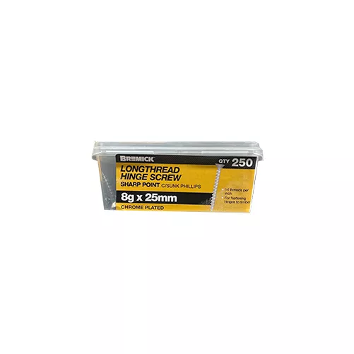 Long thread Screw 8g x 25mm Chrome Plated Timber Screws Box of 250