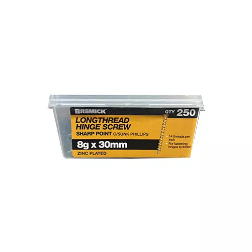 Long thread Screw 8g x 30mm Zinc Plated Timber Screws Box of 250