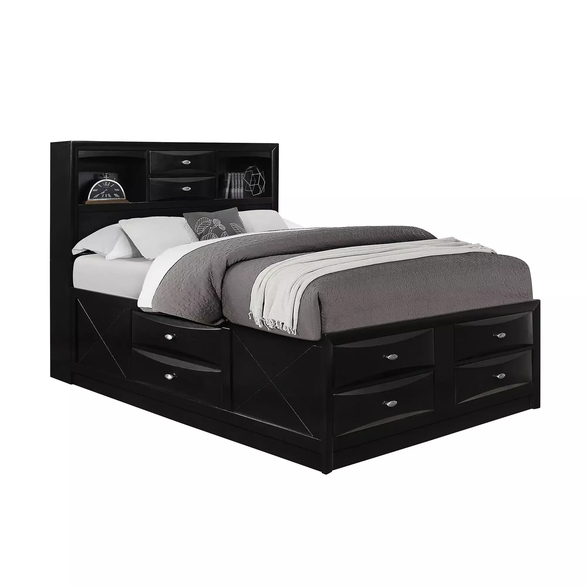 Lucille - 5 Piece Bedroom Set With Storage Drawers And Bookcase Headboard