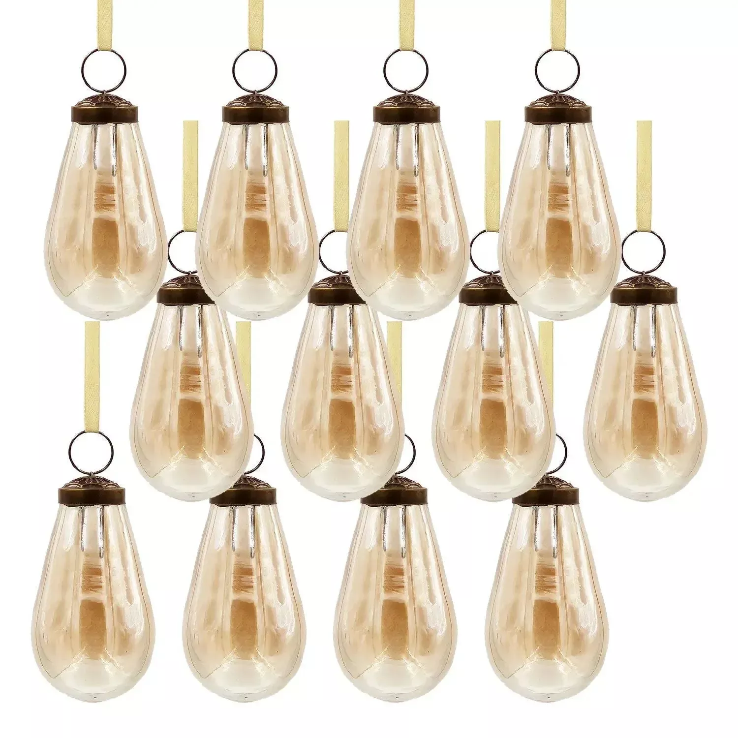 Luster Tear Drop Ornament, Glass Decorative Hanging Christmas Tree Ornaments For Holiday Party Decorations (Set of 12)