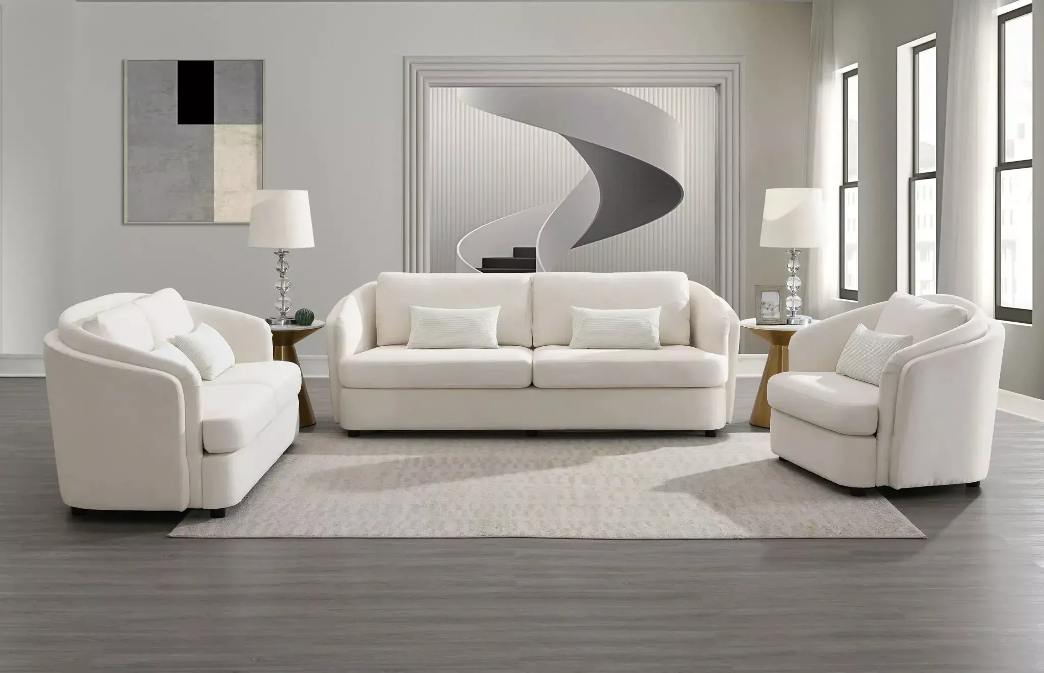 Mariko - 3 Piece Living Room Set Sofa Loveseat Chair - Beige