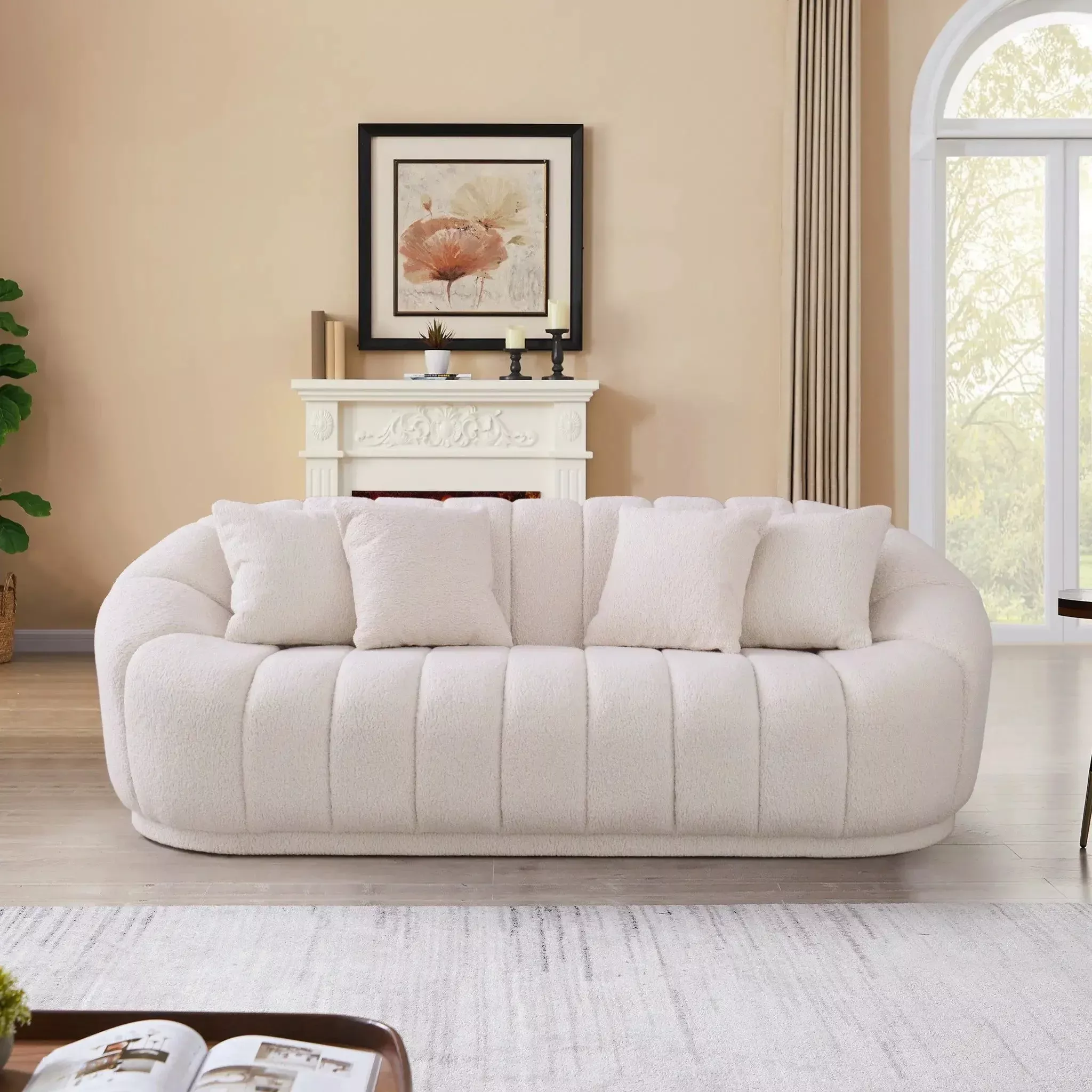 Maximilian - Modern Japandi Style Tight Back Boucle Couches
