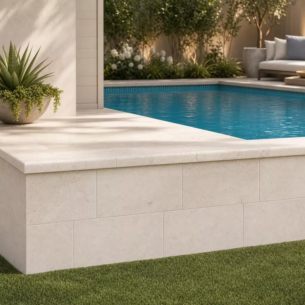 Mayra White 12x24x5CM Tumbled Travertine Pool Coping
